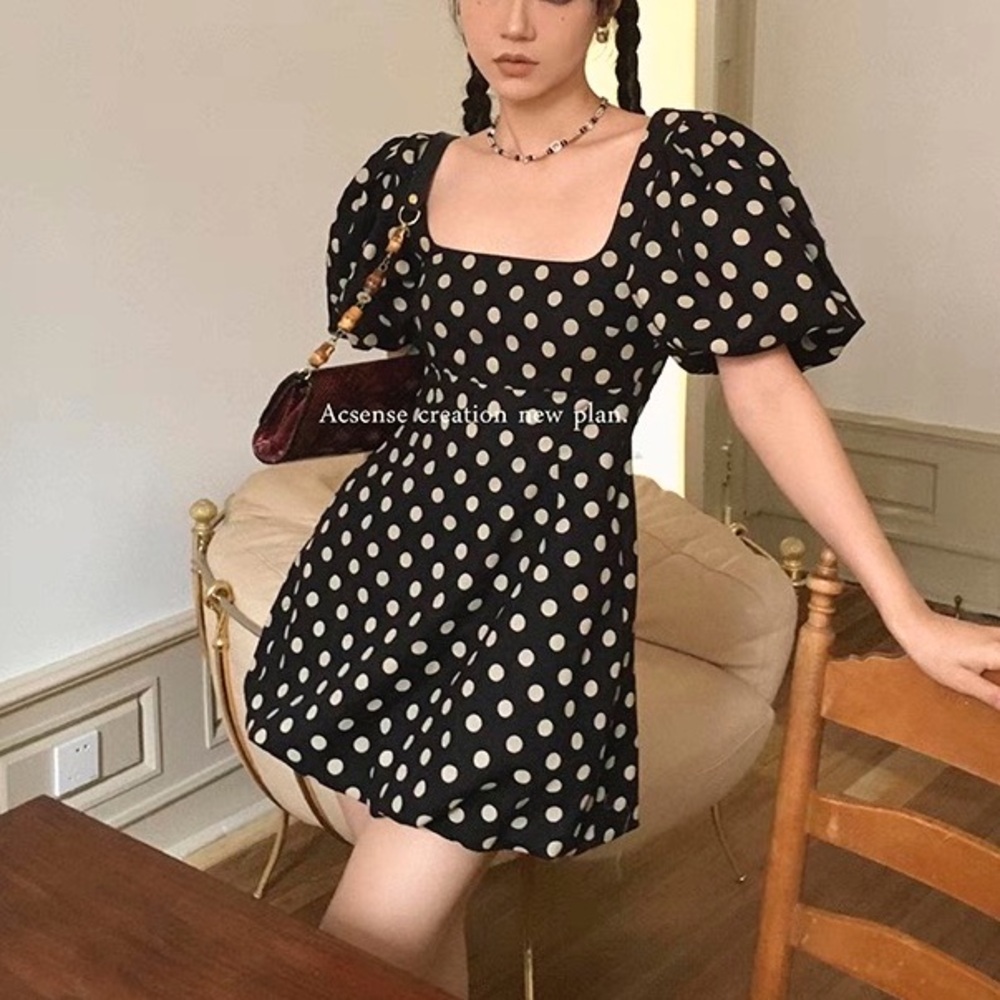 Polka Dot Puff Sleeve Mini Dress